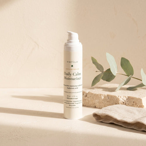 Daily Calm Moisturizer styled with eucalyptus