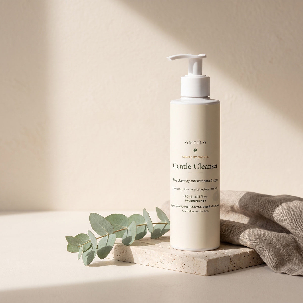 Gentle Cleanser styled with eucalyptus