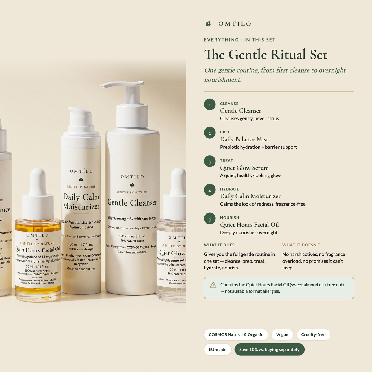 OMTILO The Gentle Ritual Set — five-step routine, benefits and certifications